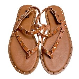 MIA Girl Pyramid Studded Tan Sandals, Buckle, Size 2, NWT